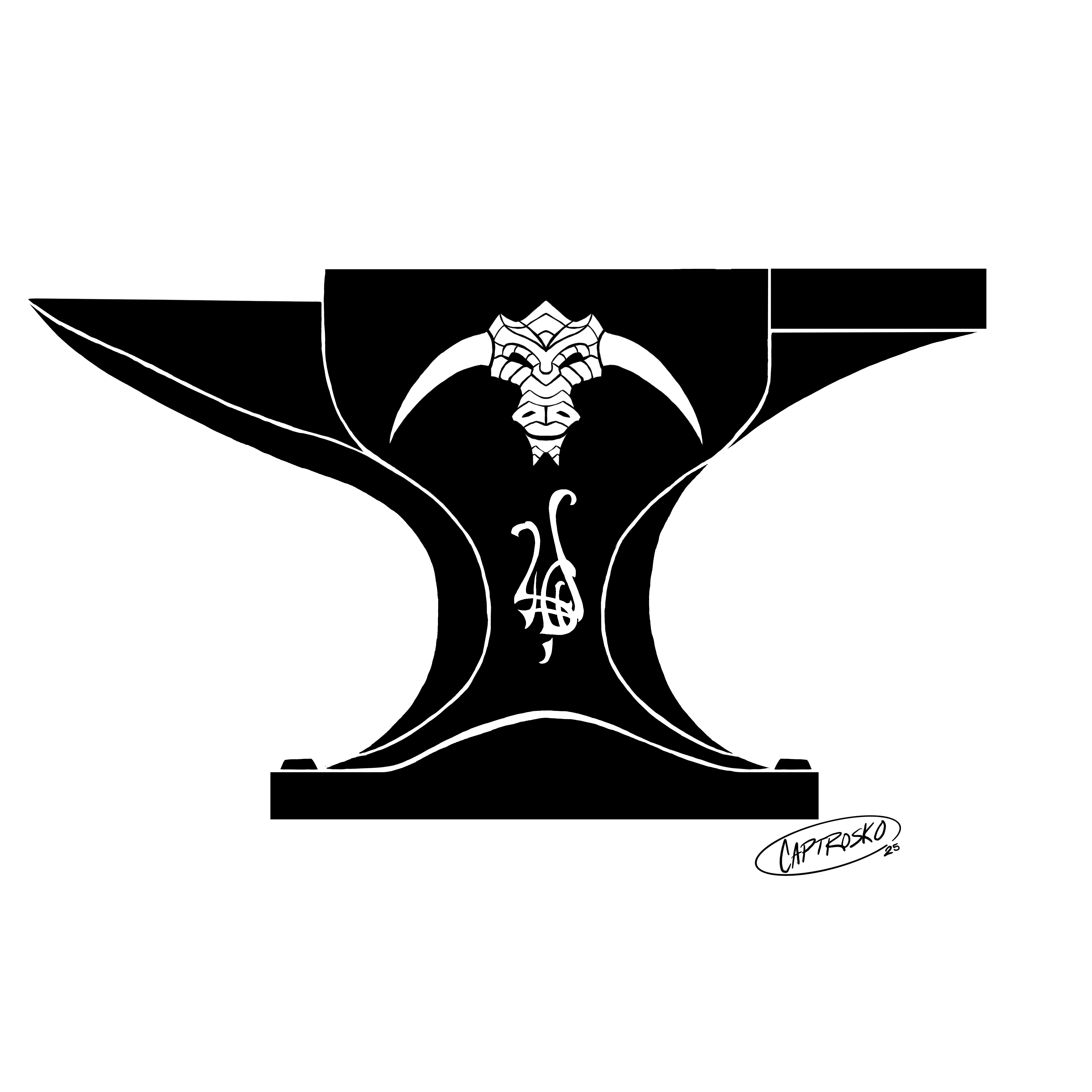 A smith's anvil with a Gorgon's head displayed on the side