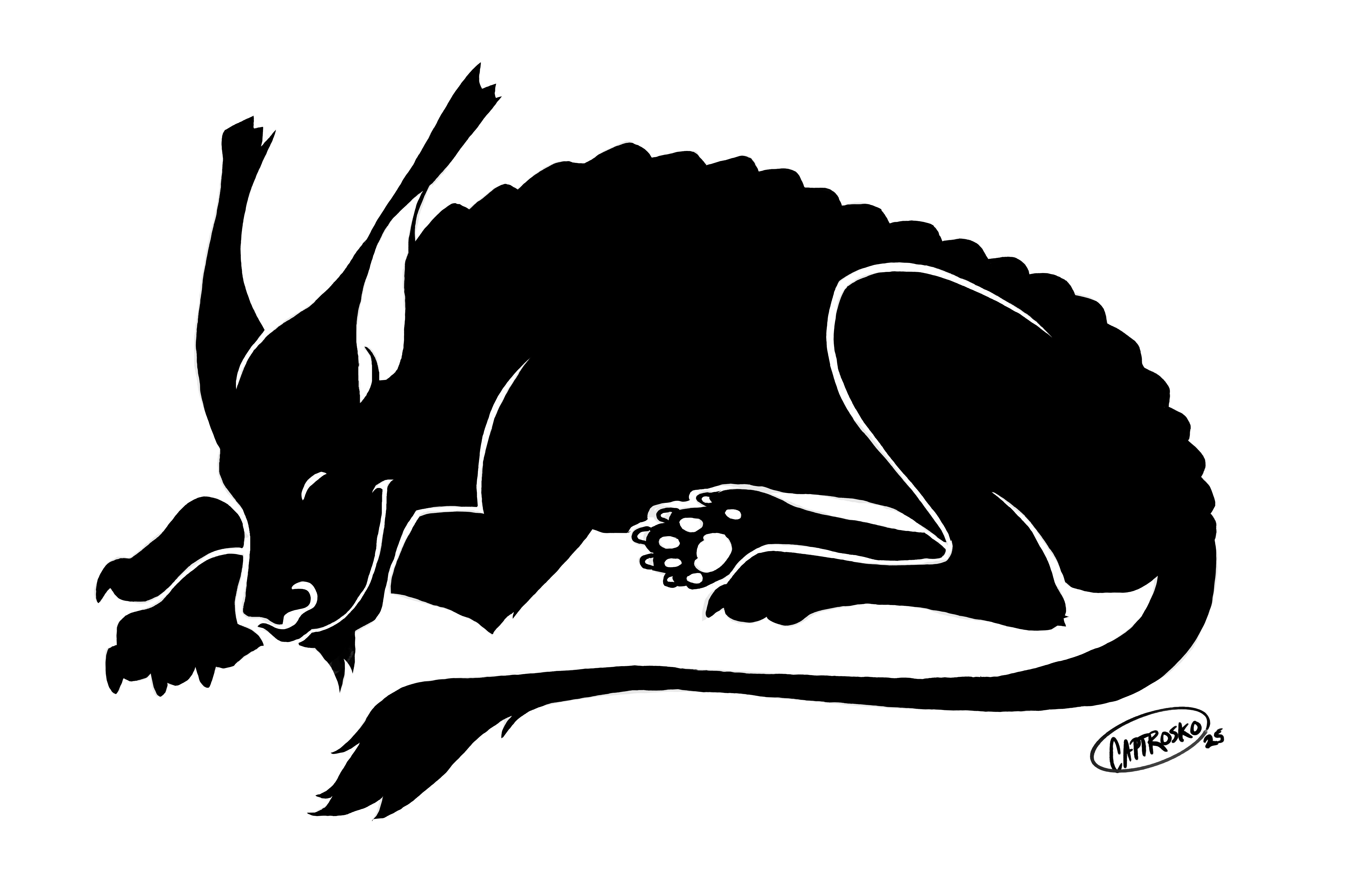 A sleeping blink dog, curled up with a smile on its face. 