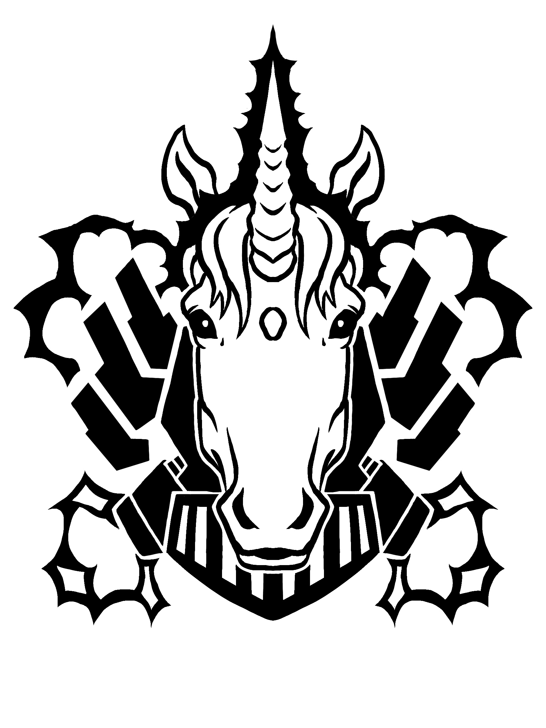 An image of a unicorn's head superimposed over a lightning rail engine. 