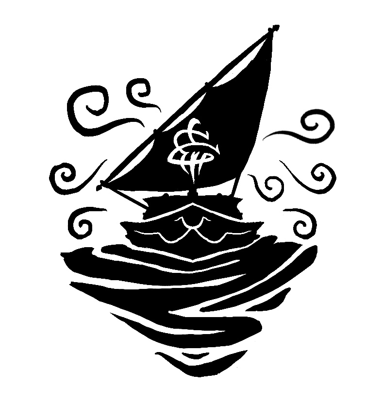 A sailboat with the Mark of Storm on its sail and the wind behind it. 