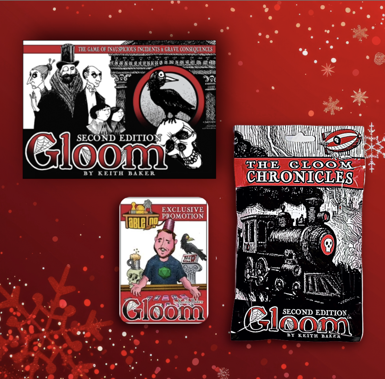 The card game Gloom, along with expansions The GLoom Chronicles and Tabletop Gloom. 